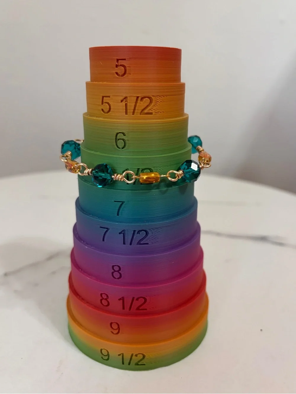 Wired wrap Teal Crystal and Orange Glass Bracelet
